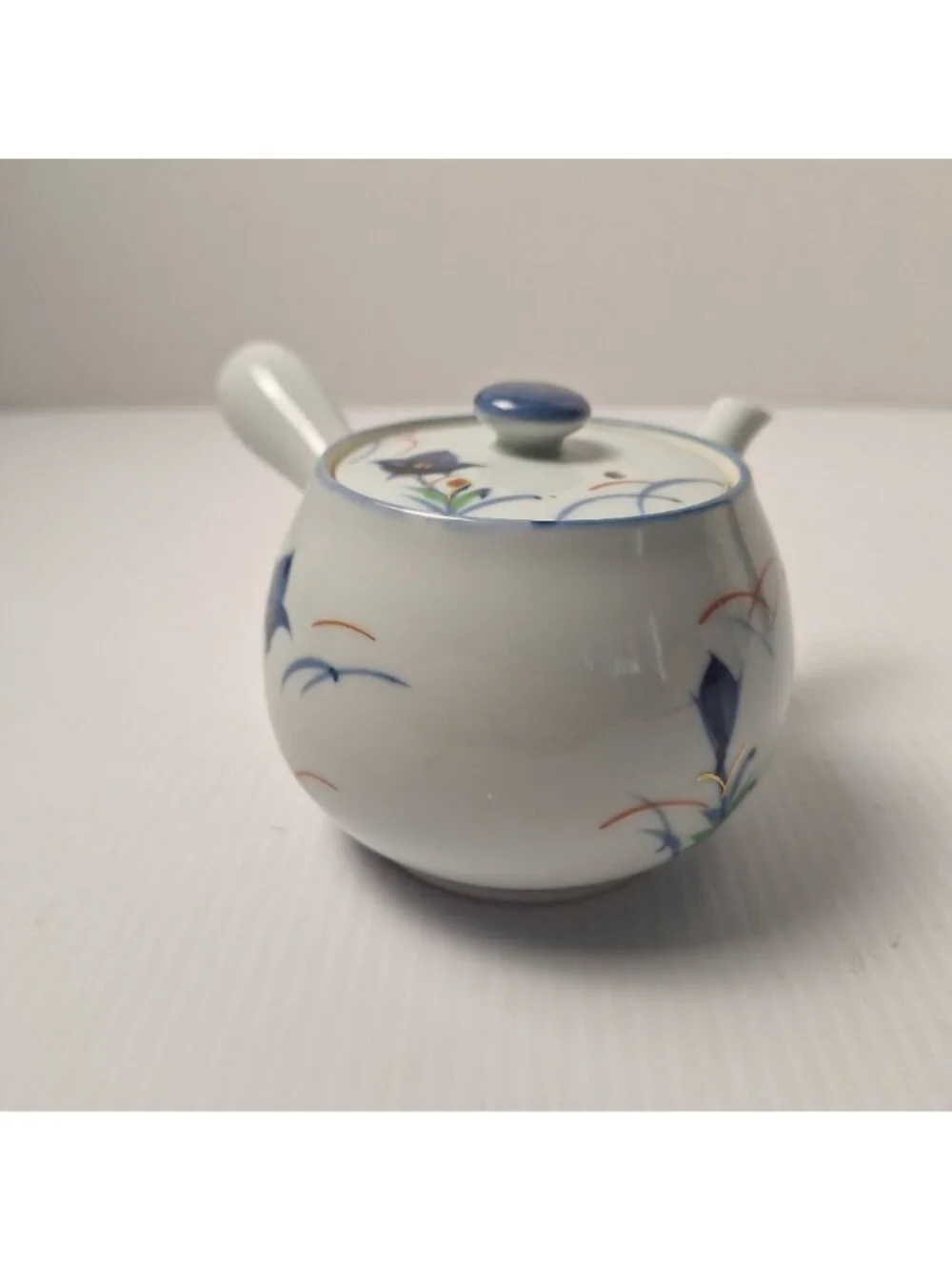 VINTAGE JAPANESE KYUSU MID CENTURY MODERN PORCELAIN TEAPOT SIDE HANDLE FLORAL